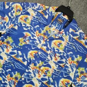 VTG 90s OTB One Tough Brand Hawaiian Short Sleeve Mesh Button Shirt Men's Large‎